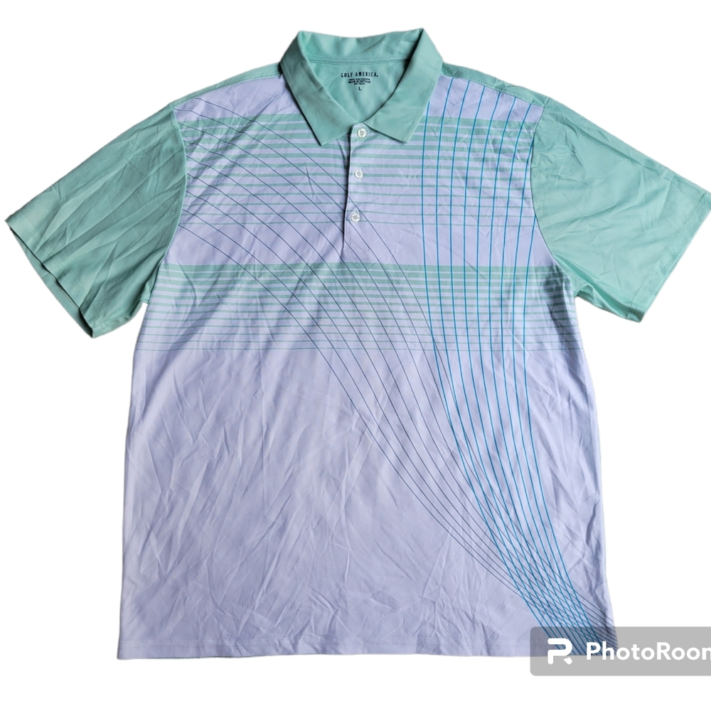 Golf America Mens Polo Golf County Club Preppy Large L Green Blue